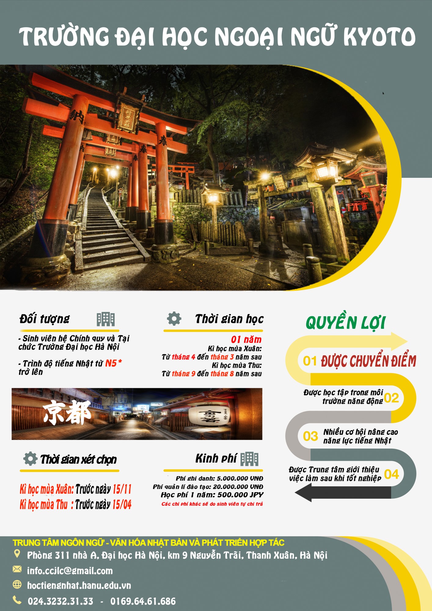 [THÔNG BÁO TUYỂN SINH] Chương trình tiếng Nhật dự bị Đại học 01 năm tại Trường Đại học Ngoại ngữ Kyoto năm học 2019 - 2020